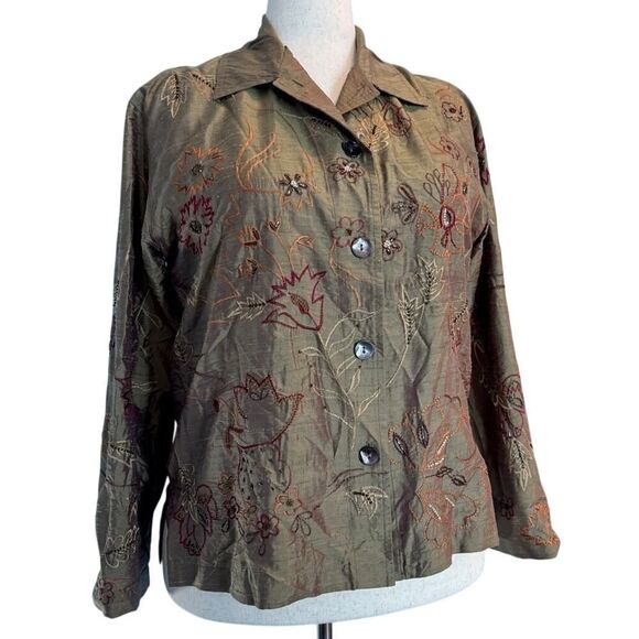 Chico's Design Jacket Embroidered Beaded 100% SILK Unlined Button Close 1 M 8 - Picture 3 of 7
